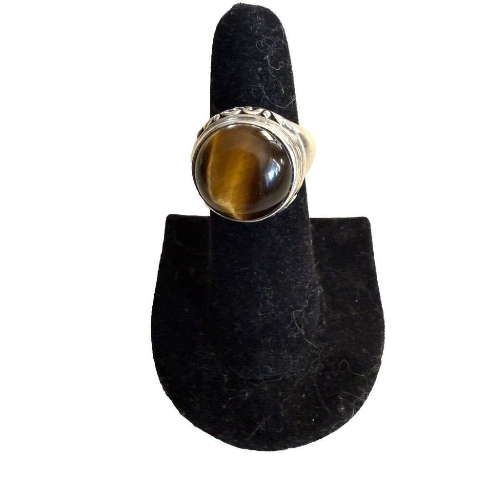 New EXEX by Claudia Agudelo Tigers Eye Sterling Silver Dome Ring Sz 8.75